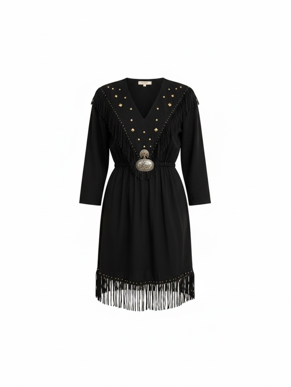 Vintage Black Western Fringe & Stud Dress